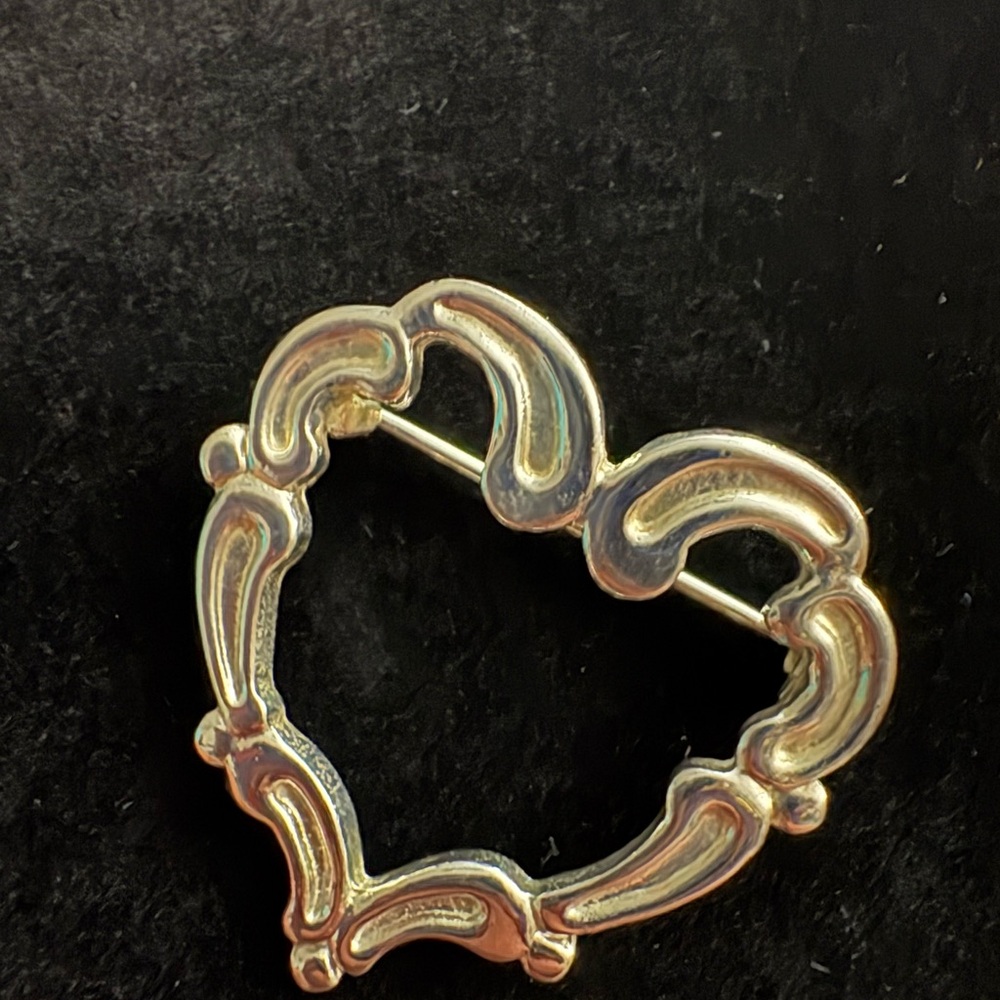 Premier Designs Silver Tone Open Heart Brooch Signed